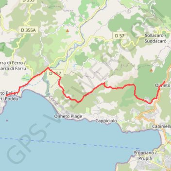 Trace GPS Corse du sud, Porto-Pollo Olmeto, itinéraire, parcours