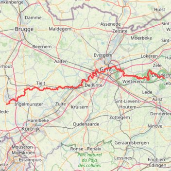 Trace GPS GR128 De Roeselare à Dendermonde (Belgique), itinéraire, parcours