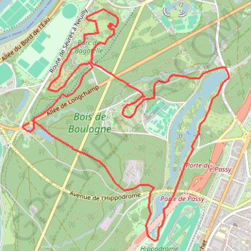 Trace GPS Bois de Boulogne, Bagatelle, itinéraire, parcours