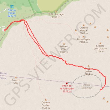 Trace GPS Piton de la Fournaise cratère Dolomieu - La Réunion, itinéraire, parcours