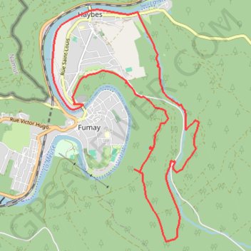 Trace GPS De Haybes la Jolie à Fumay par les sentiers de crêtes, itinéraire, parcours
