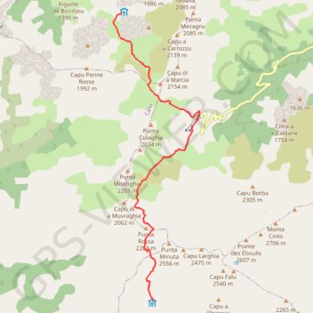 Trace GPS GR 20 du refuge de Carrozzu au refuge de Tighjettu, itinéraire, parcours