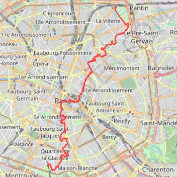 Trace GPS Traversée de Paris du nord au sud, itinéraire, parcours