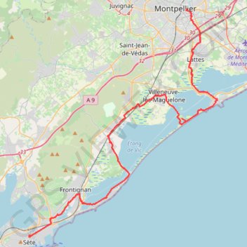 Trace GPS Montpellier - Sète, itinéraire, parcours