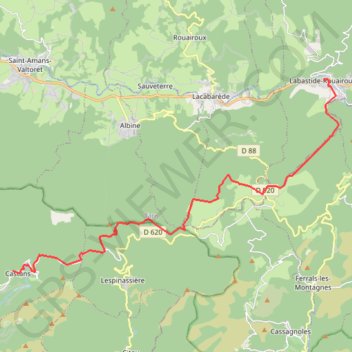 Trace GPS Tour du Haut-Languedoc, j1, Labastide-Rouairoux - Laviale, itinéraire, parcours