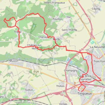 Trace GPS Le massif de Saint Thierry, itinéraire, parcours