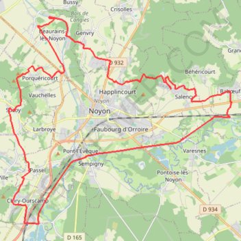 Trace GPS Autour de Noyon à partir de Salency, itinéraire, parcours