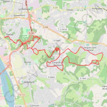 Trace GPS Floirac - Bouliac - Carignan-de-Bordeaux - Fargues-Saint-Hilaire, itinéraire, parcours