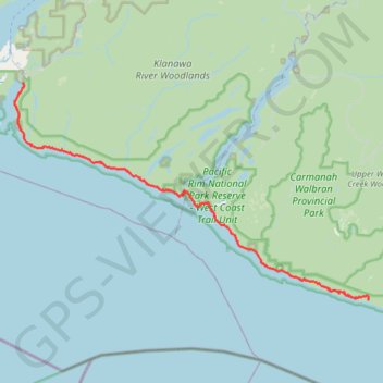 Trace GPS West Coast Trail (Vancouver Island), itinéraire, parcours