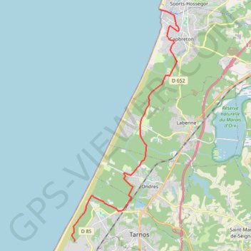 Trace GPS Piste cyclable de Tarnos et Ondres, itinéraire, parcours