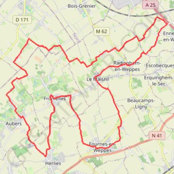 Trace GPS Les Weppes - Fromelles, itinéraire, parcours
