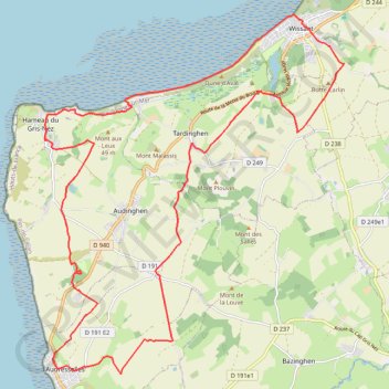 Trace GPS Circuit du Cap Gris-Nez, itinéraire, parcours