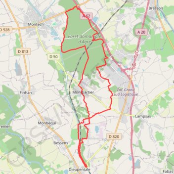 Trace GPS Dieupentale-Montech 34km, itinéraire, parcours