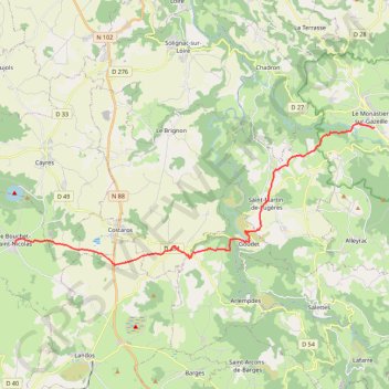 Trace GPS GR70 Etape 2 Monastier Bouchet St Nicolas 23km, itinéraire, parcours