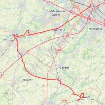 Trace GPS ledeberg-SDB-via Deinze 43k, itinéraire, parcours