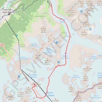 Trace GPS Descente de la Vallée Blanche, itinéraire, parcours