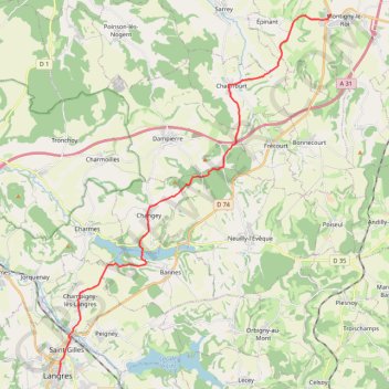 Trace GPS Montigny-le-Roi - Langres, itinéraire, parcours