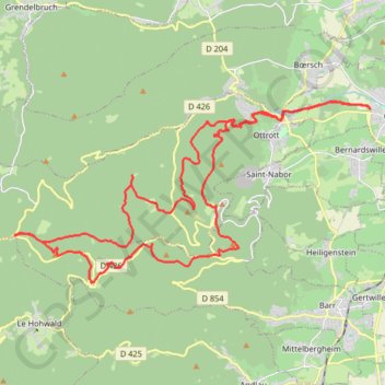 Trace GPS Obernai - Kagenfels - Kreutzweeg - Welschbruch - Breitmatt - Bloos - Sainte-Odile, itinéraire, parcours